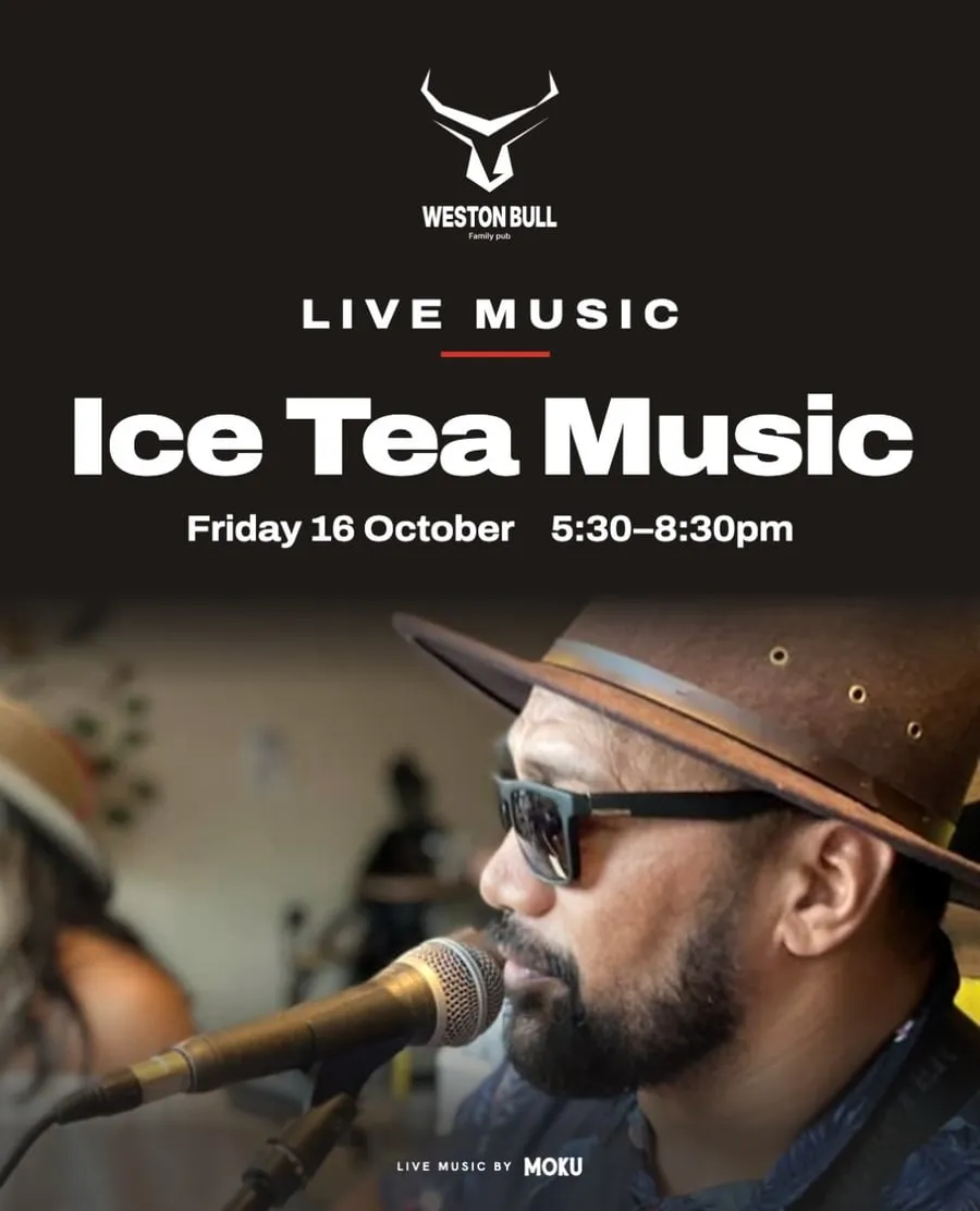 Moku Music poster: Ice Tea Music, live at Weston Bull, Friday 16 October, 5:30 to 8:30pm