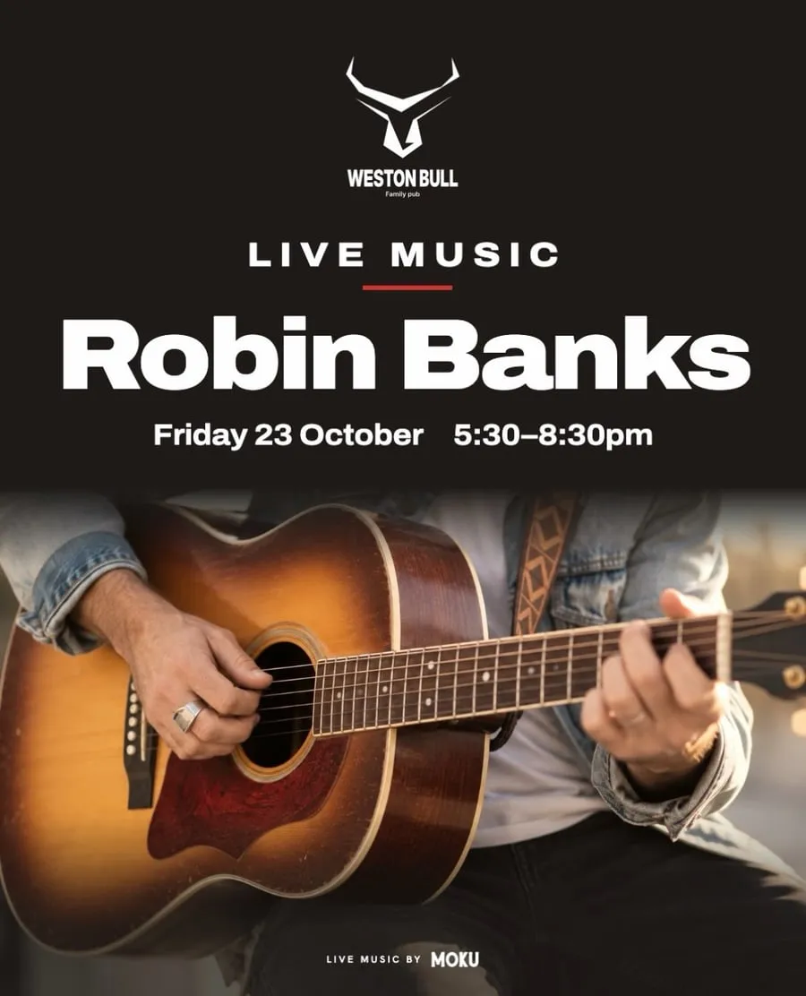 Moku Music poster: Robin Banks, live at Weston Bull, Friday 23 October, 5:30 to 8:30pm