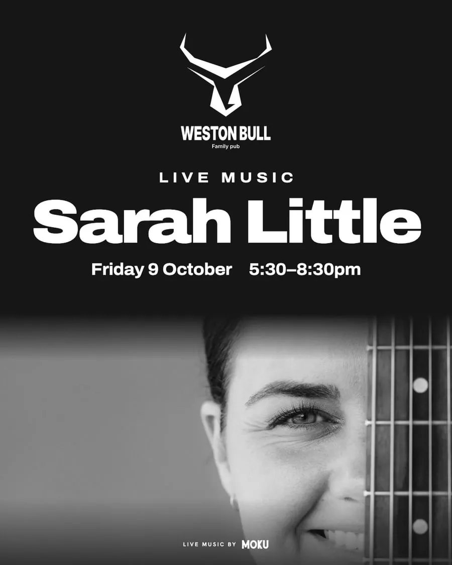 Moku Music poster: Sarah Little, live at Weston Bull, Friday 9 October, 5:30 to 8:30pm